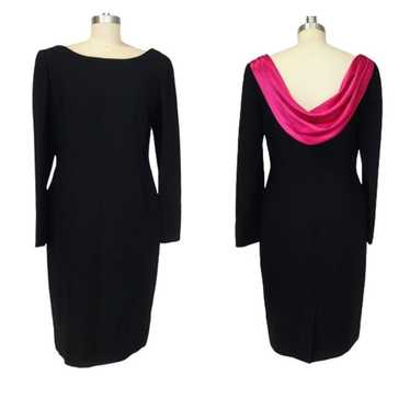 Vintage 80's Drape Back Sheath Dress Size 6 Black… - image 1