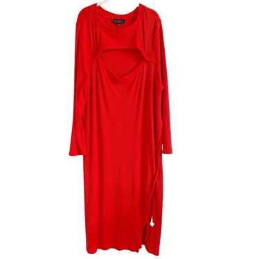 ELOQUII Cutout Fitted Red Ribbed Midi Dress Size 2