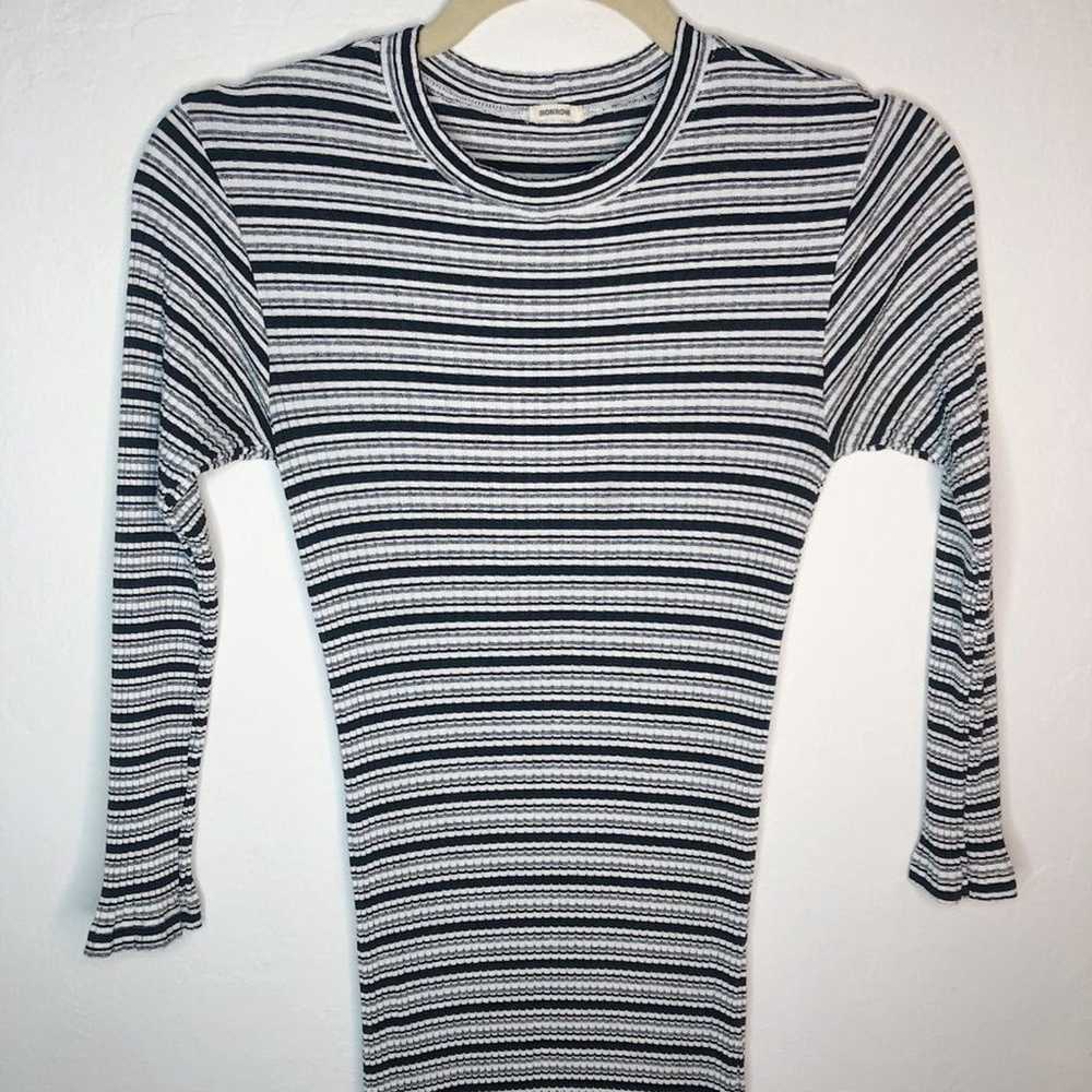 MONROW Stretchy Striped White Black Grey Rib Knit… - image 4