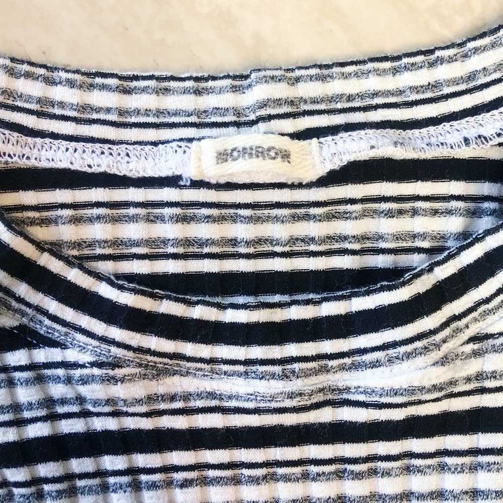 MONROW Stretchy Striped White Black Grey Rib Knit… - image 6