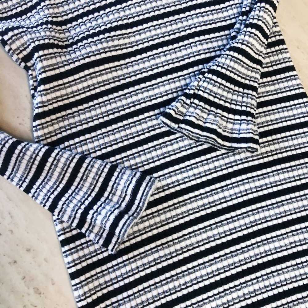 MONROW Stretchy Striped White Black Grey Rib Knit… - image 7