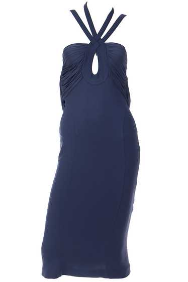 2006 Versace Strappy Keyhole Blue Runway Dress