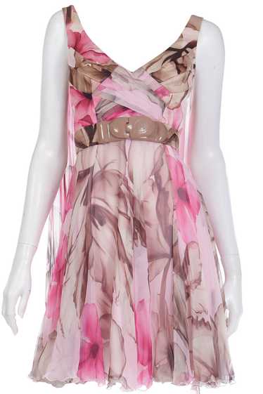 2008 Versace Pink Floral Silk Chiffon Dress w Medu