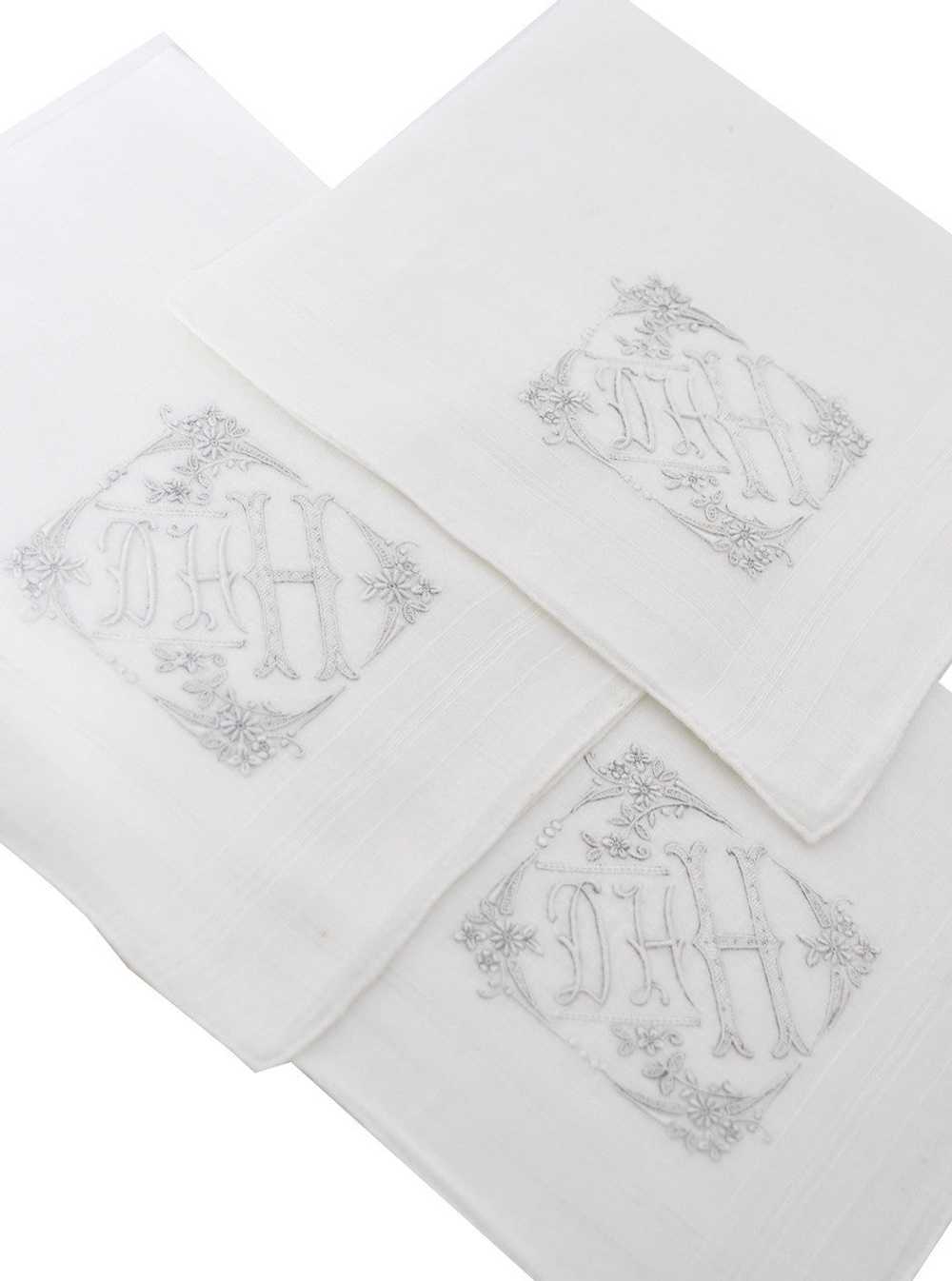 3 Vintage Monogrammed Handkerchiefs DHH White Lin… - image 3