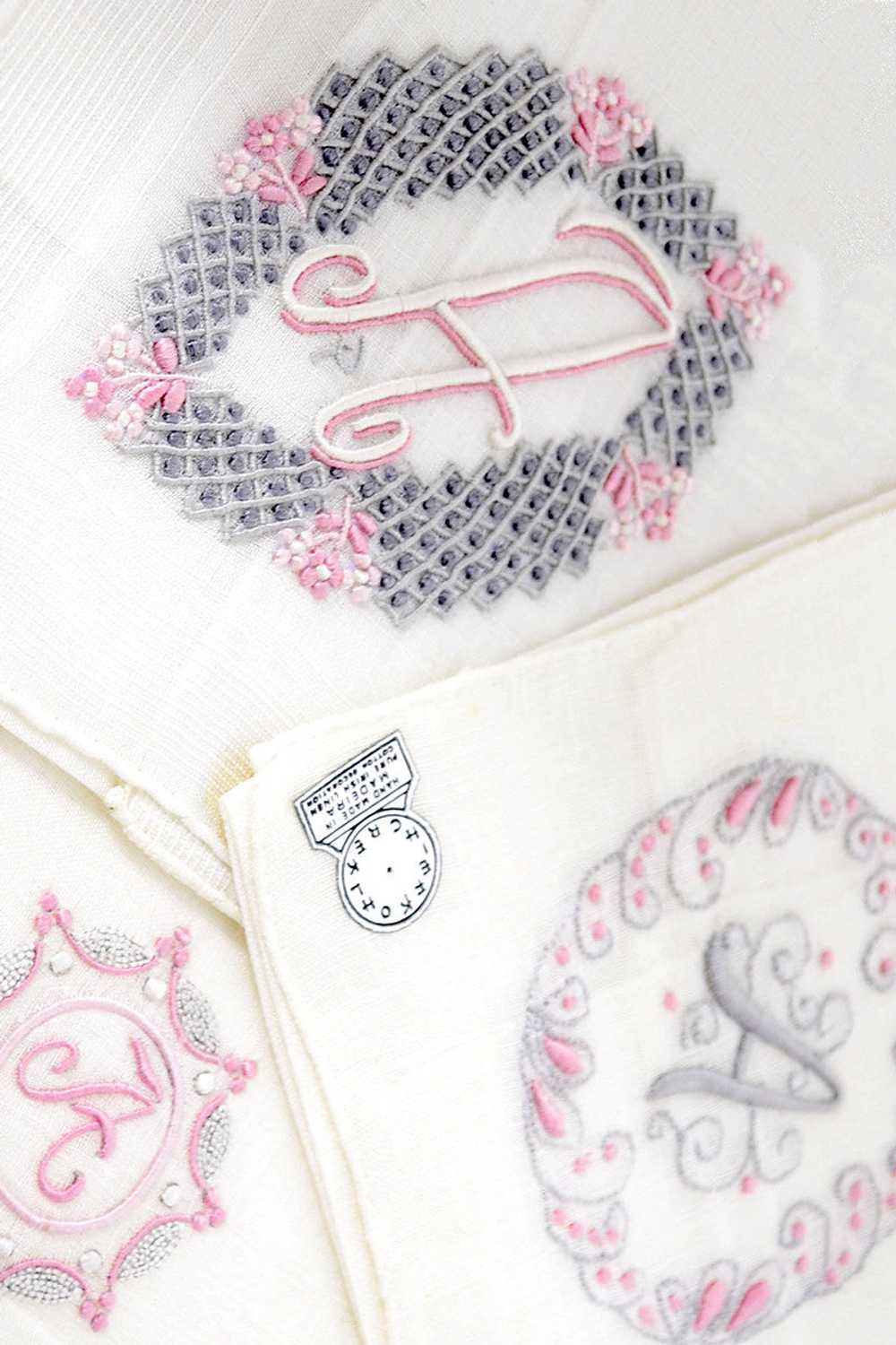 3 Vintage NEW A Monogrammed Handkerchiefs Madeira… - image 1