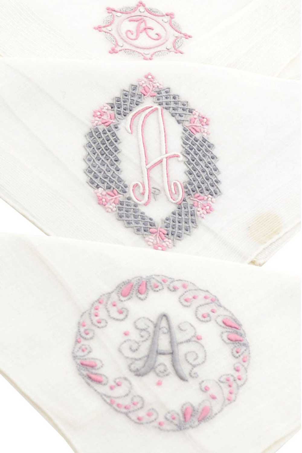 3 Vintage NEW A Monogrammed Handkerchiefs Madeira… - image 2