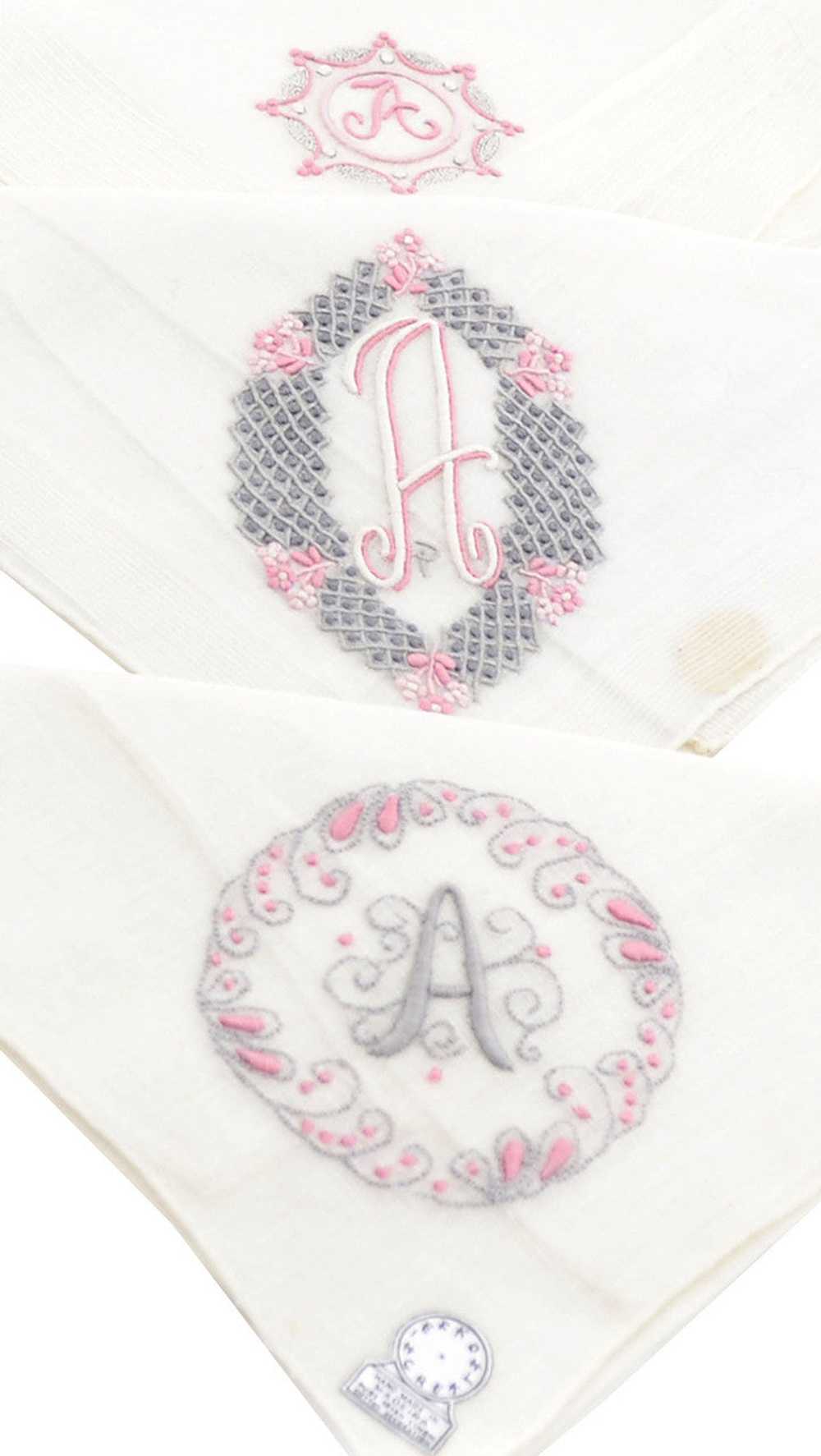 3 Vintage NEW A Monogrammed Handkerchiefs Madeira… - image 5