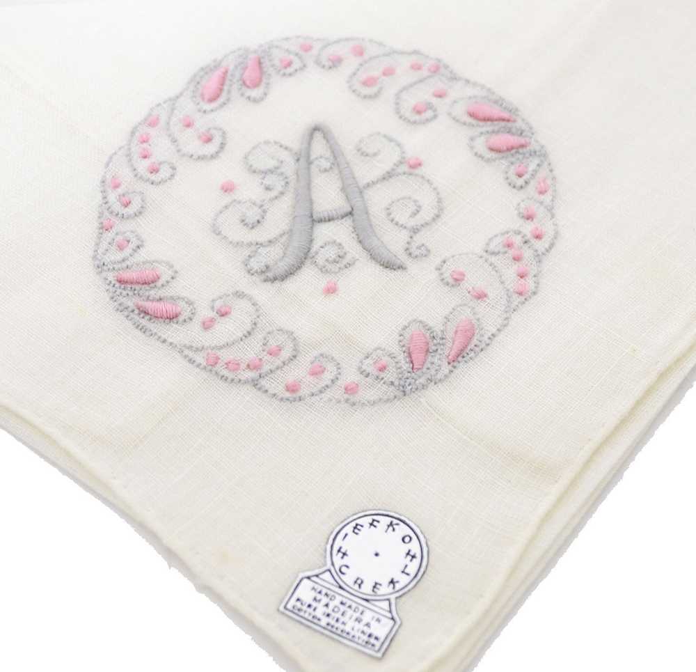 3 Vintage NEW A Monogrammed Handkerchiefs Madeira… - image 7