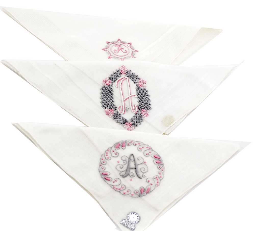 3 Vintage NEW A Monogrammed Handkerchiefs Madeira… - image 8