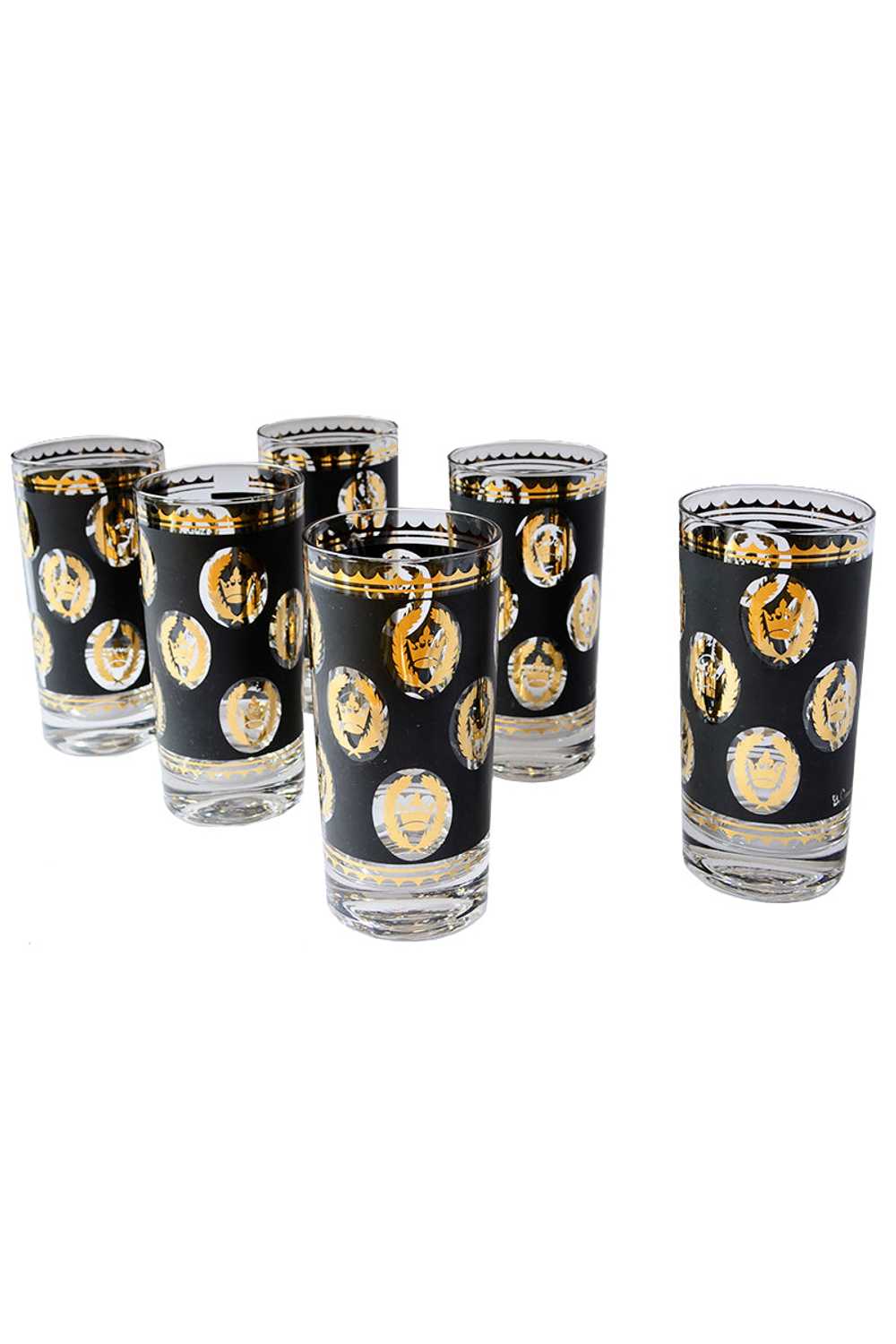 6 G Reeves Libbey Glass Mid Century 22k Gold & Bl… - image 1