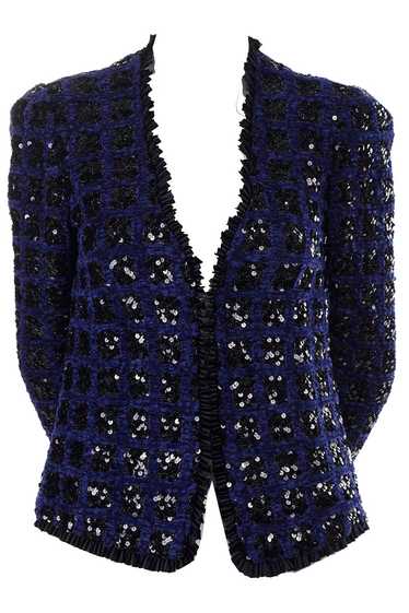 Adolfo Vintage Blue W Black Sequins Evening Jacket - image 1