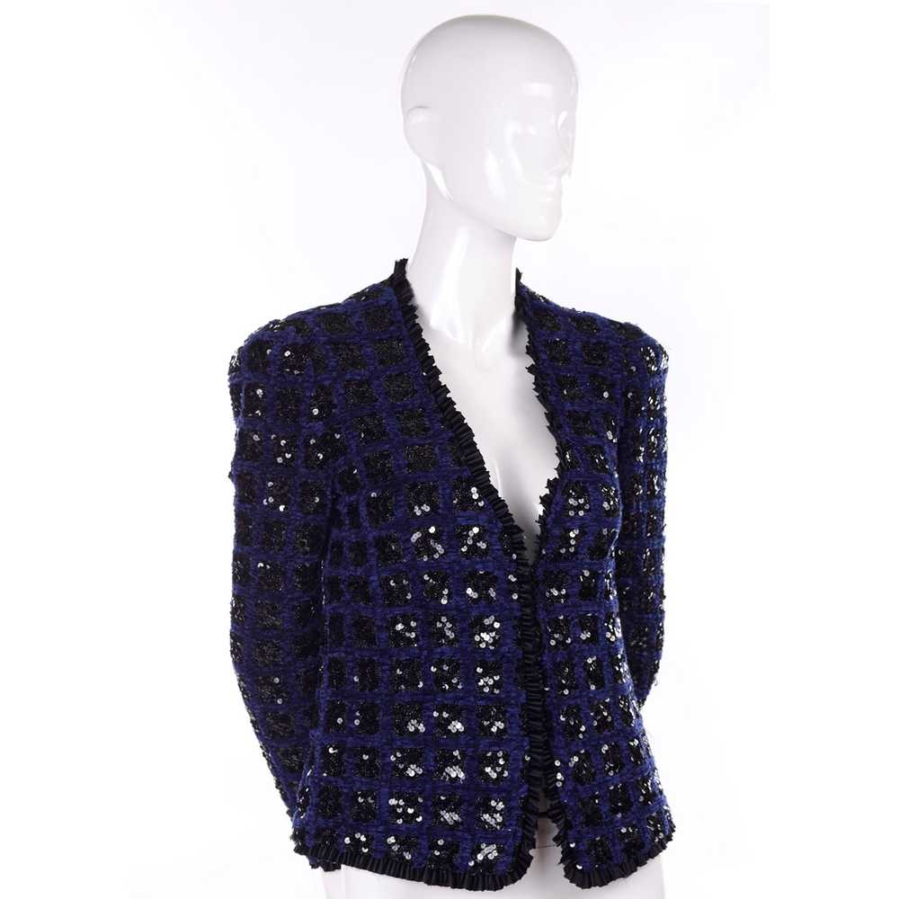 Adolfo Vintage Blue W Black Sequins Evening Jacket - image 2