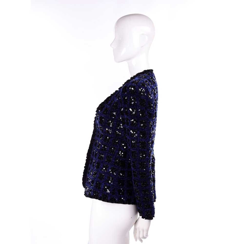 Adolfo Vintage Blue W Black Sequins Evening Jacket - image 4