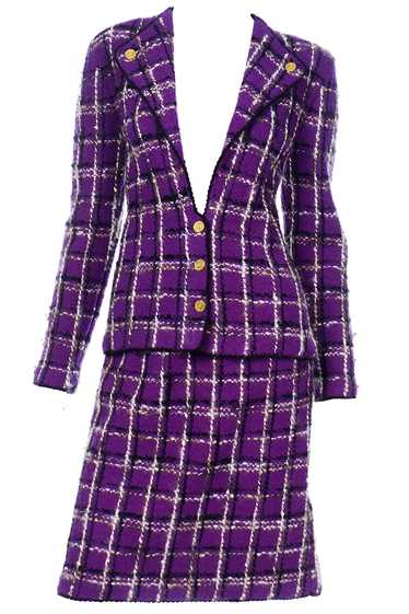 Adolfo Vintage Purple Plaid Knit Jacket & Skirt Su
