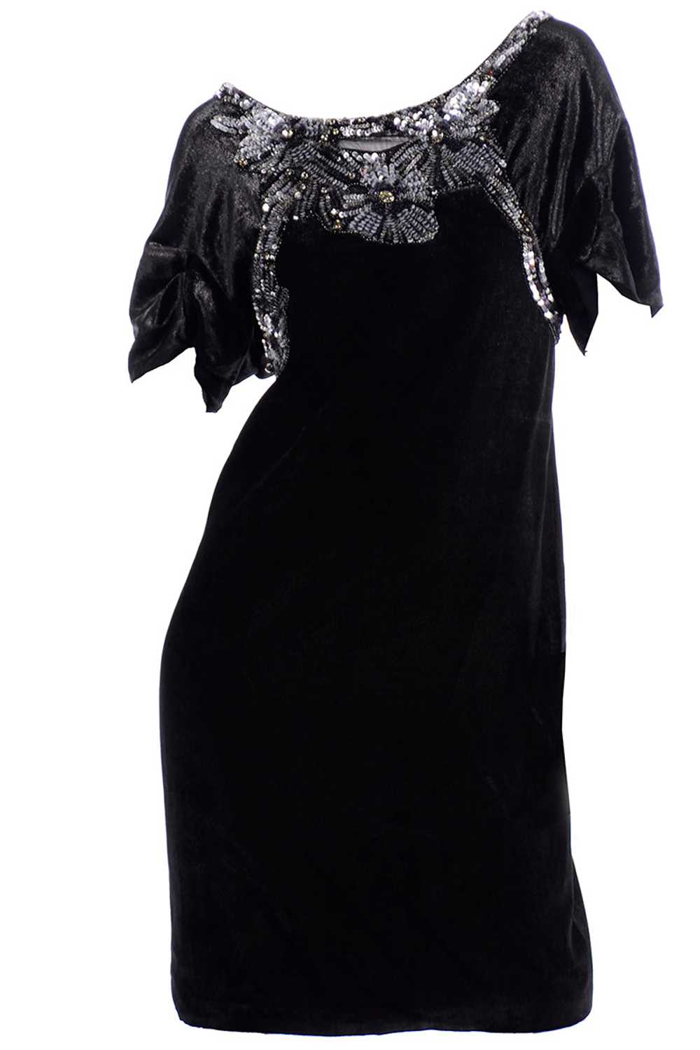 Alberta Ferretti Beaded Sequins Black Velvet Even… - image 1