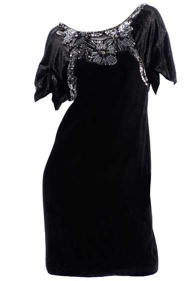 Alberta Ferretti Beaded Sequins Black Velvet Even… - image 1