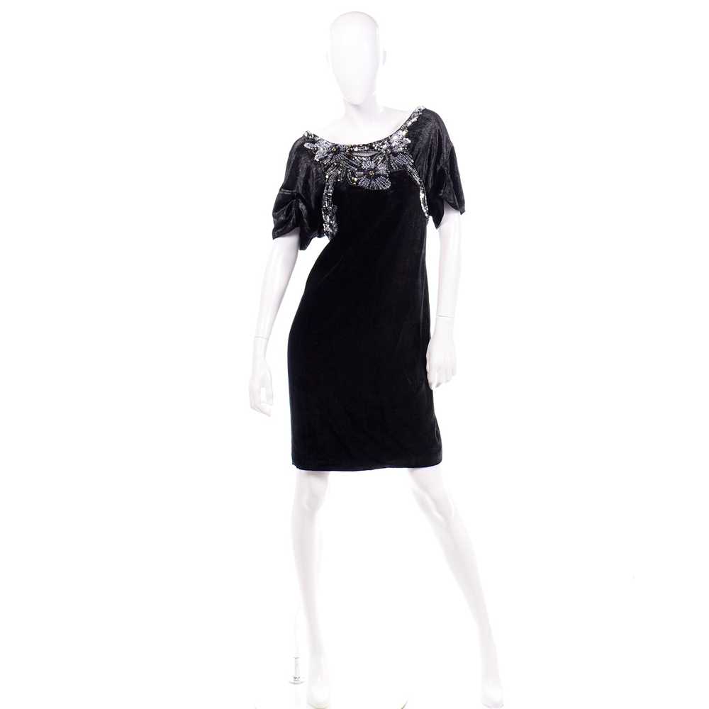 Alberta Ferretti Beaded Sequins Black Velvet Even… - image 2