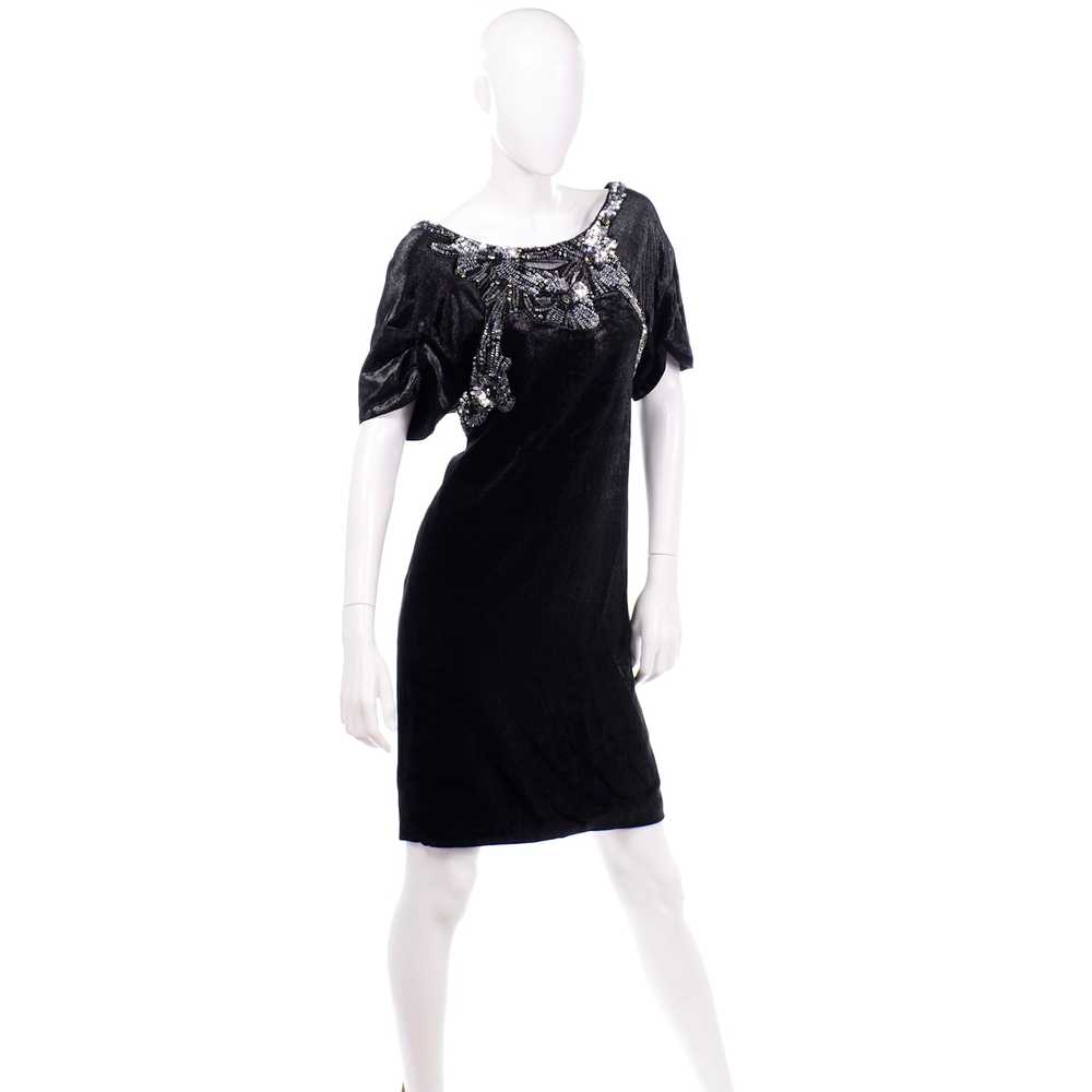 Alberta Ferretti Beaded Sequins Black Velvet Even… - image 3