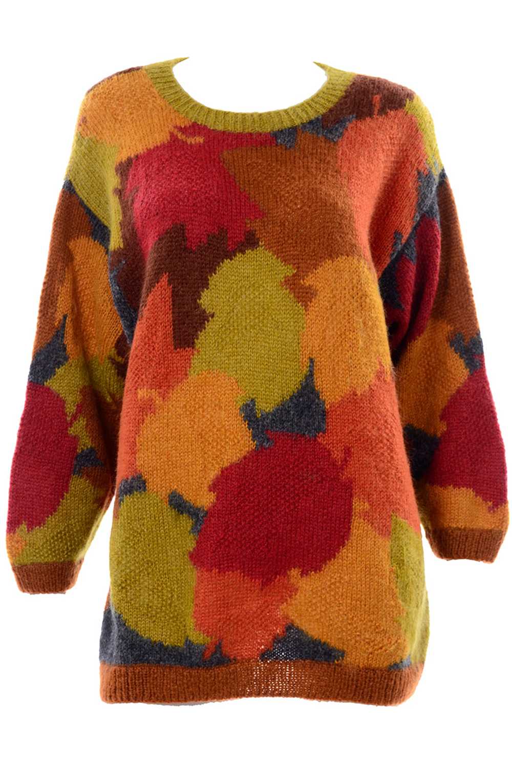 Anne Klein Vintage Mohair Fall Leaf Print Sweater… - image 1