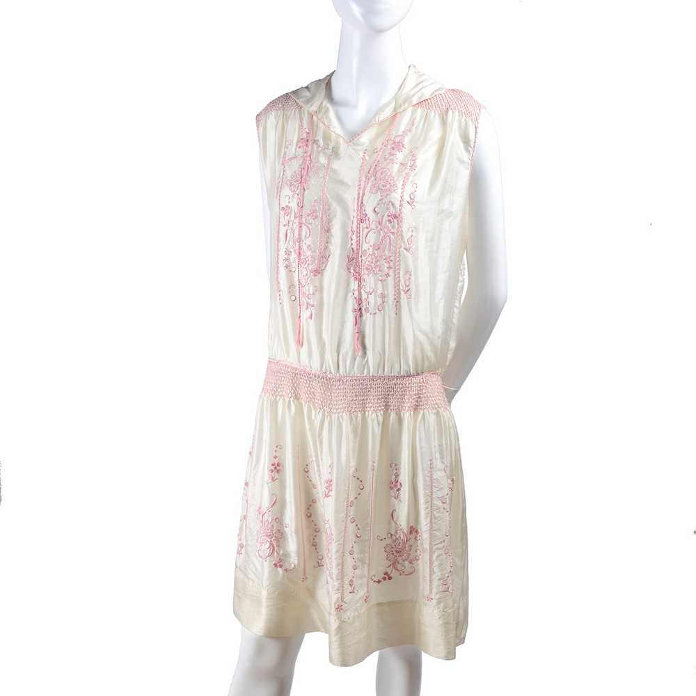 Bohemian 1920s Vintage Dress in Ivory Silk With P… - image 3