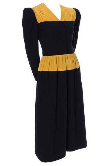 Carolina Herrera Pleated Wool Crepe Vintage Dress 