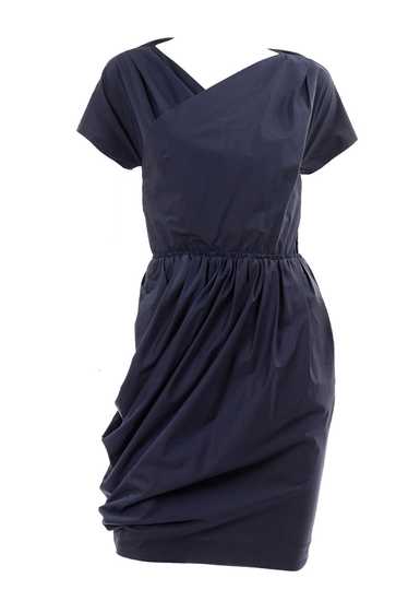 Carven Navy Blue Dress w/ Ruching Pockets & Open B