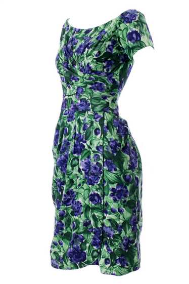 Ceil Chapman Designer 1960's Blue and Green Floral