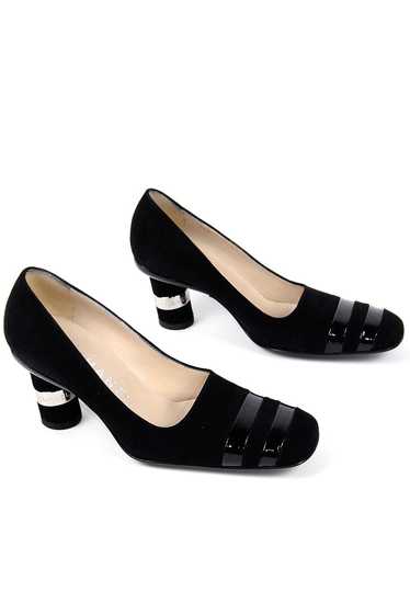 Chanel Black Suede Pumps With Cylindrical Block He