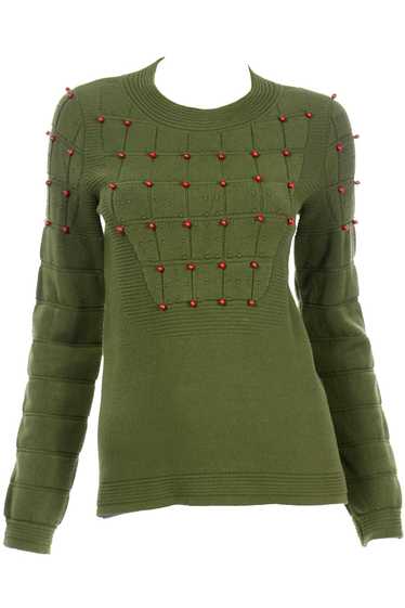 Chanel Green Beaded Cashmere Blend Crew Neck Pullo