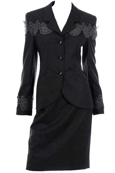 Charcoal Grey Louis Feraud Vintage Skirt Blazer Su