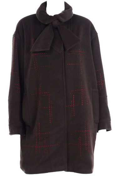 Christian Lacroix Vintage Brown Wool Coat W Red To