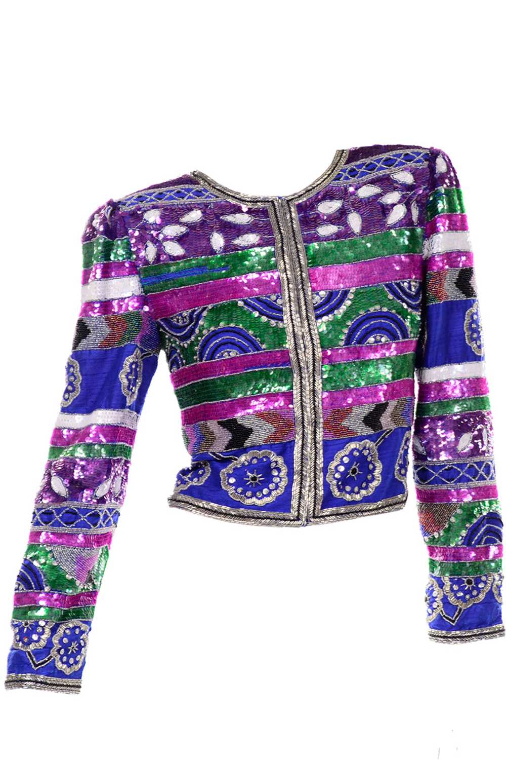 Colorful Laurence Kazar Beaded Silk Cropped Vinta… - image 1