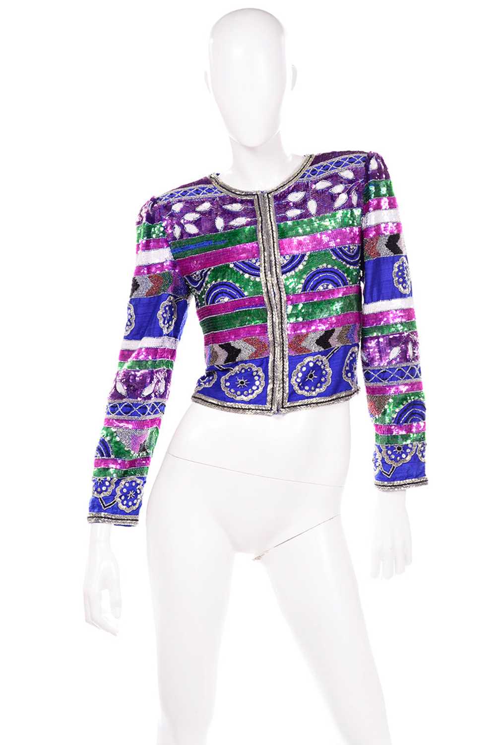 Colorful Laurence Kazar Beaded Silk Cropped Vinta… - image 2