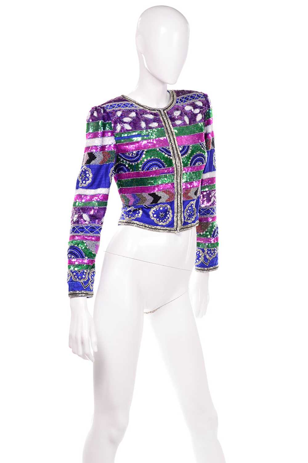 Colorful Laurence Kazar Beaded Silk Cropped Vinta… - image 3