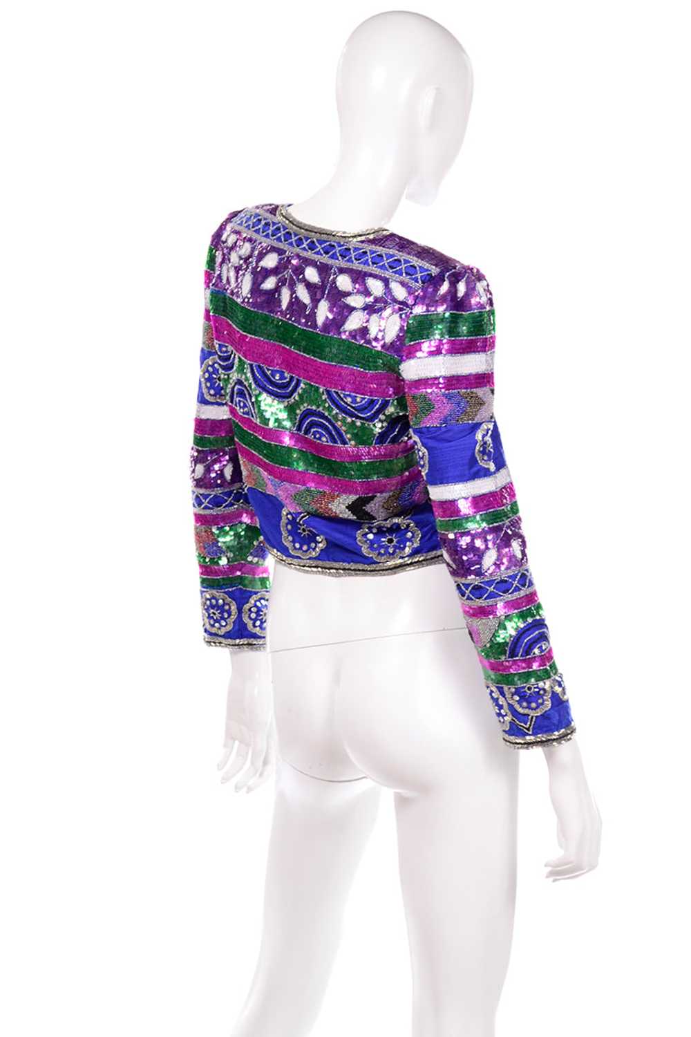 Colorful Laurence Kazar Beaded Silk Cropped Vinta… - image 4