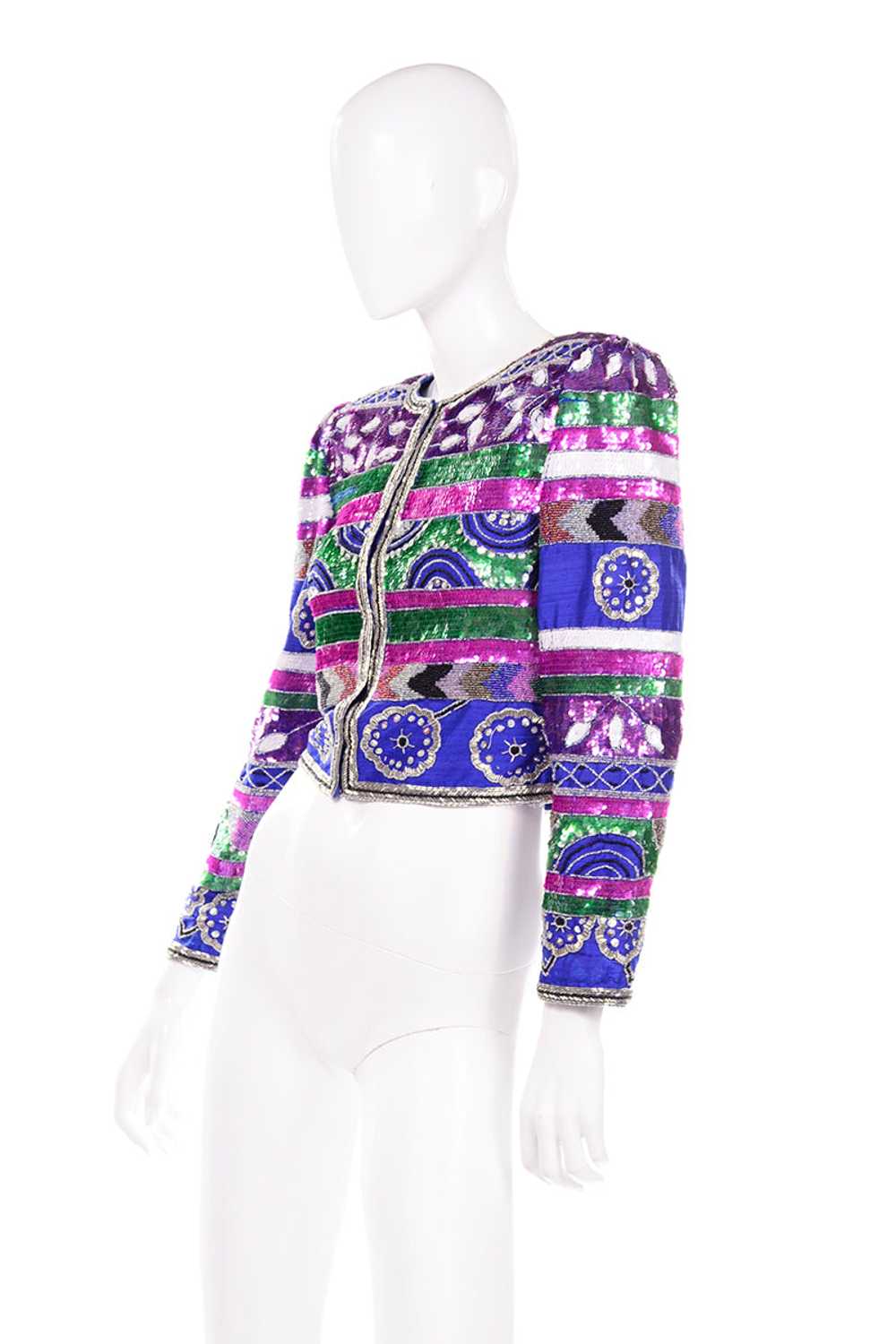 Colorful Laurence Kazar Beaded Silk Cropped Vinta… - image 7