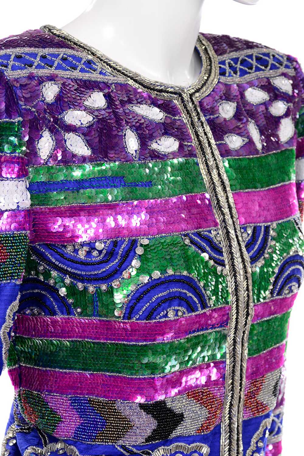 Colorful Laurence Kazar Beaded Silk Cropped Vinta… - image 8