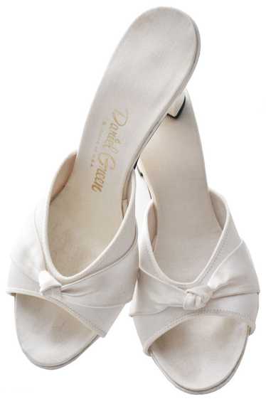 Daniel Green Vintage Ivory Satin Hostess Slippers 