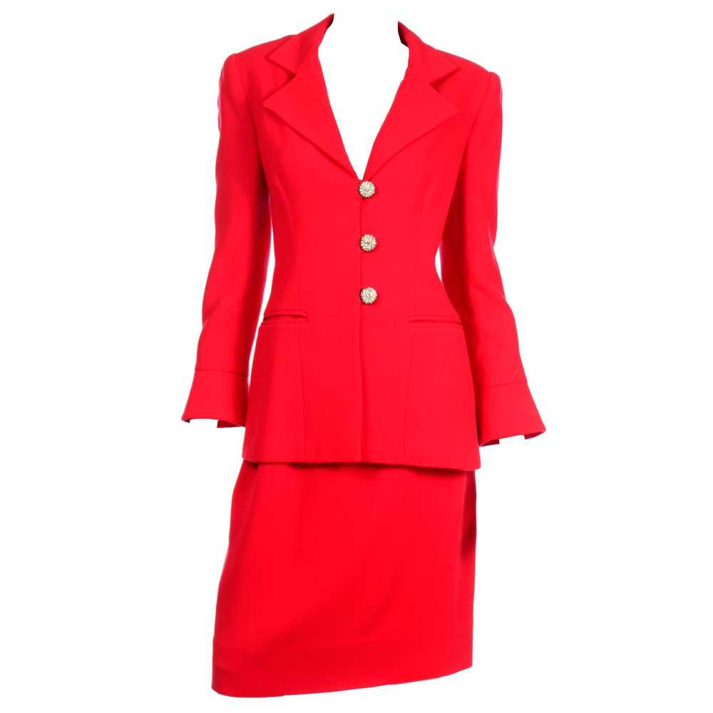 David Hayes Vintage Red Skirt Suit w Rhinestone B… - image 10