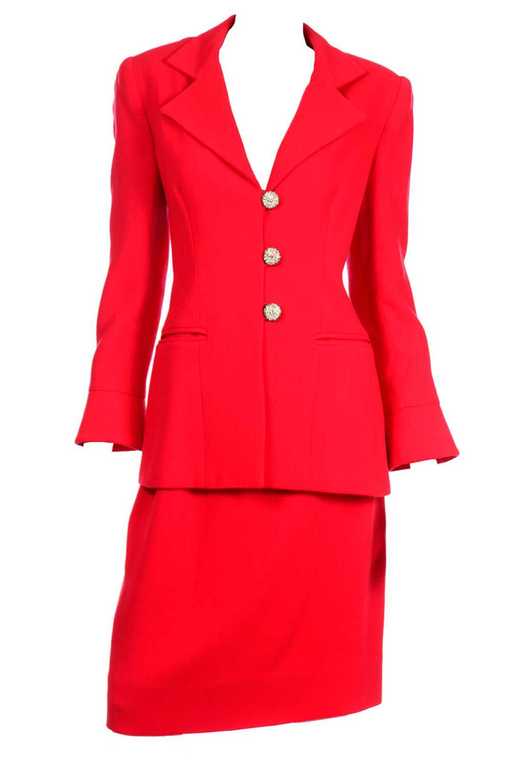 David Hayes Vintage Red Skirt Suit w Rhinestone B… - image 1