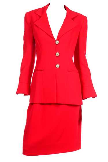 David Hayes Vintage Red Skirt Suit w Rhinestone Bu