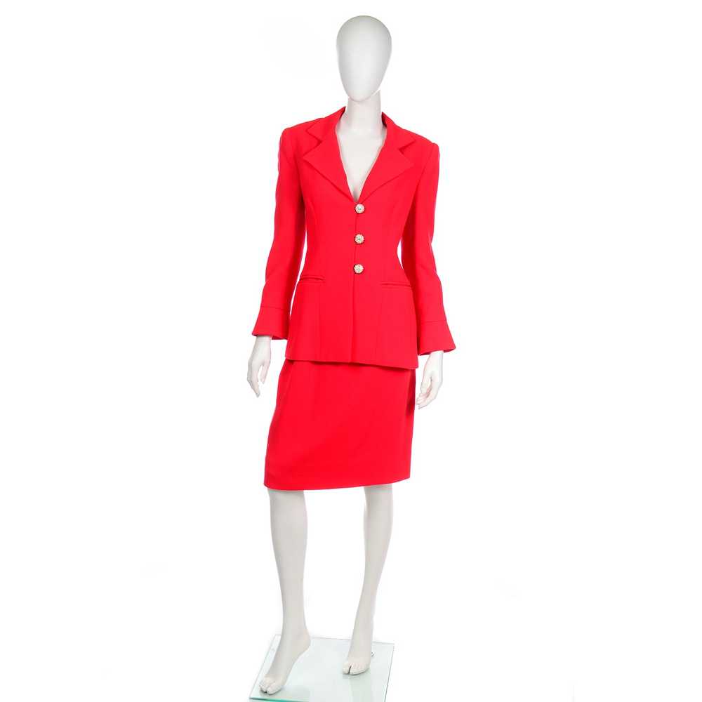 David Hayes Vintage Red Skirt Suit w Rhinestone B… - image 2