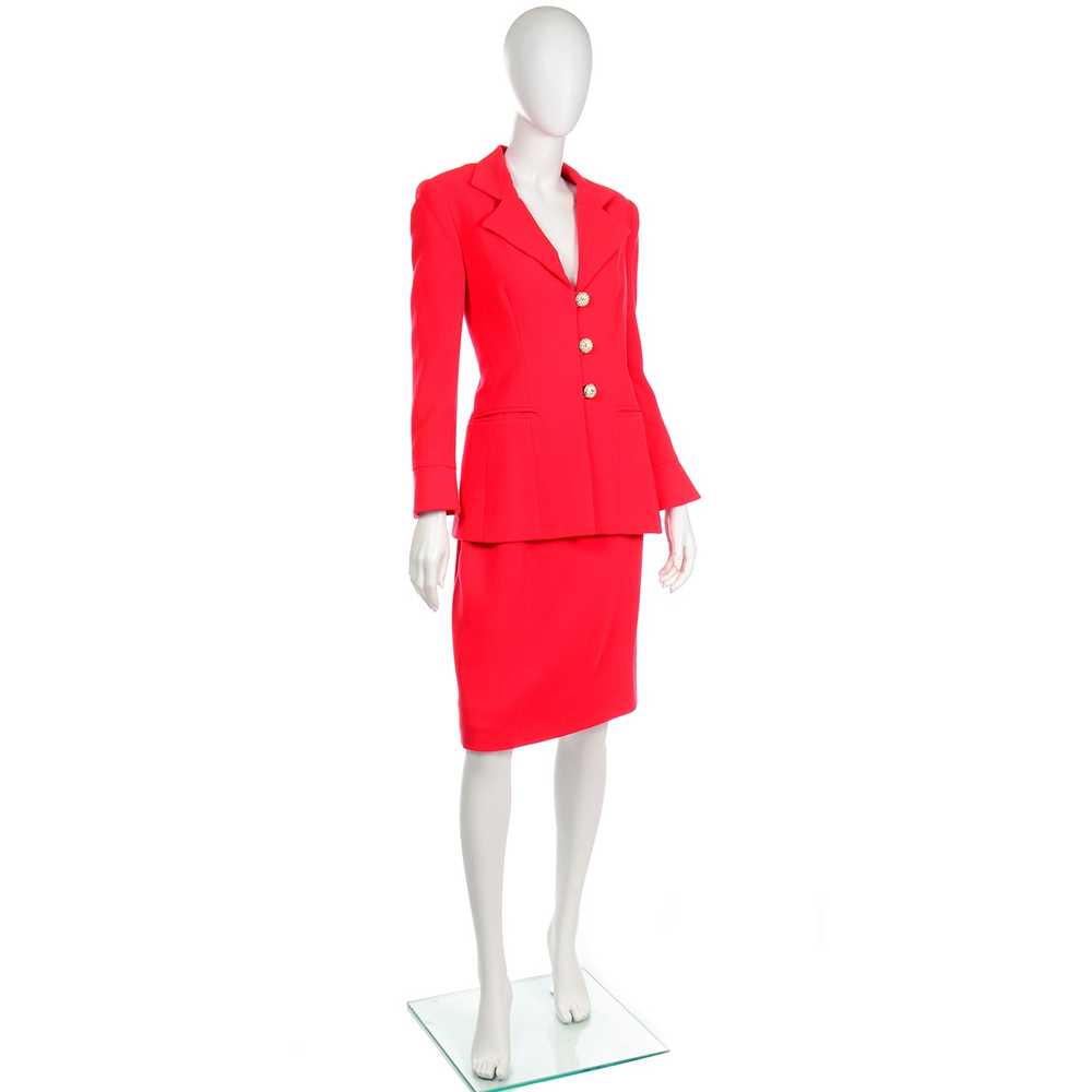 David Hayes Vintage Red Skirt Suit w Rhinestone B… - image 3