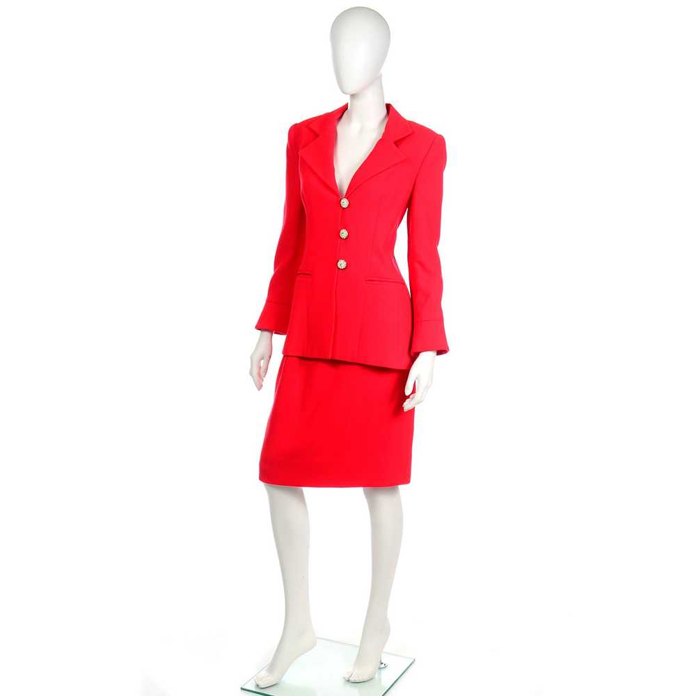 David Hayes Vintage Red Skirt Suit w Rhinestone B… - image 5