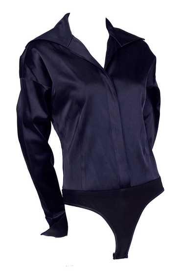 Donna Karan Vintage Bodysuit Blouse in Black Silk 