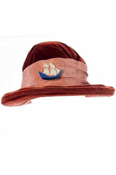 Edwardian Vintage Copper Velvet Floppy Hat w/ Ship