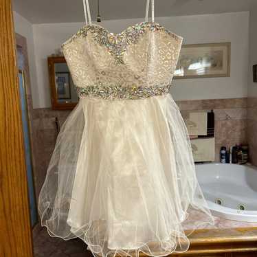 Off white, beige and silver formal dress