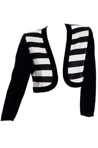Escada Couture Black and White Striped Velvet Crop