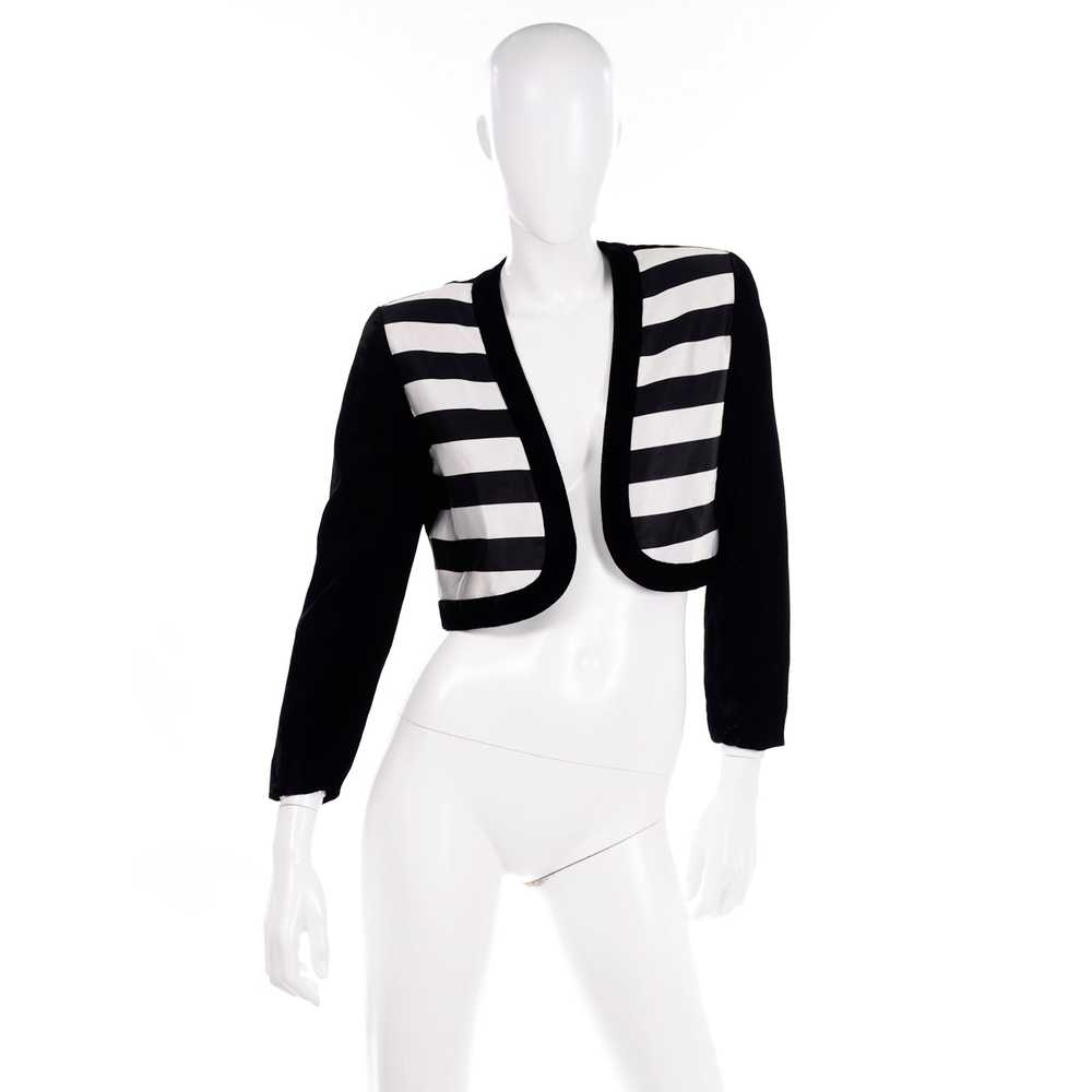 Escada Couture Black and White Striped Velvet Cro… - image 2