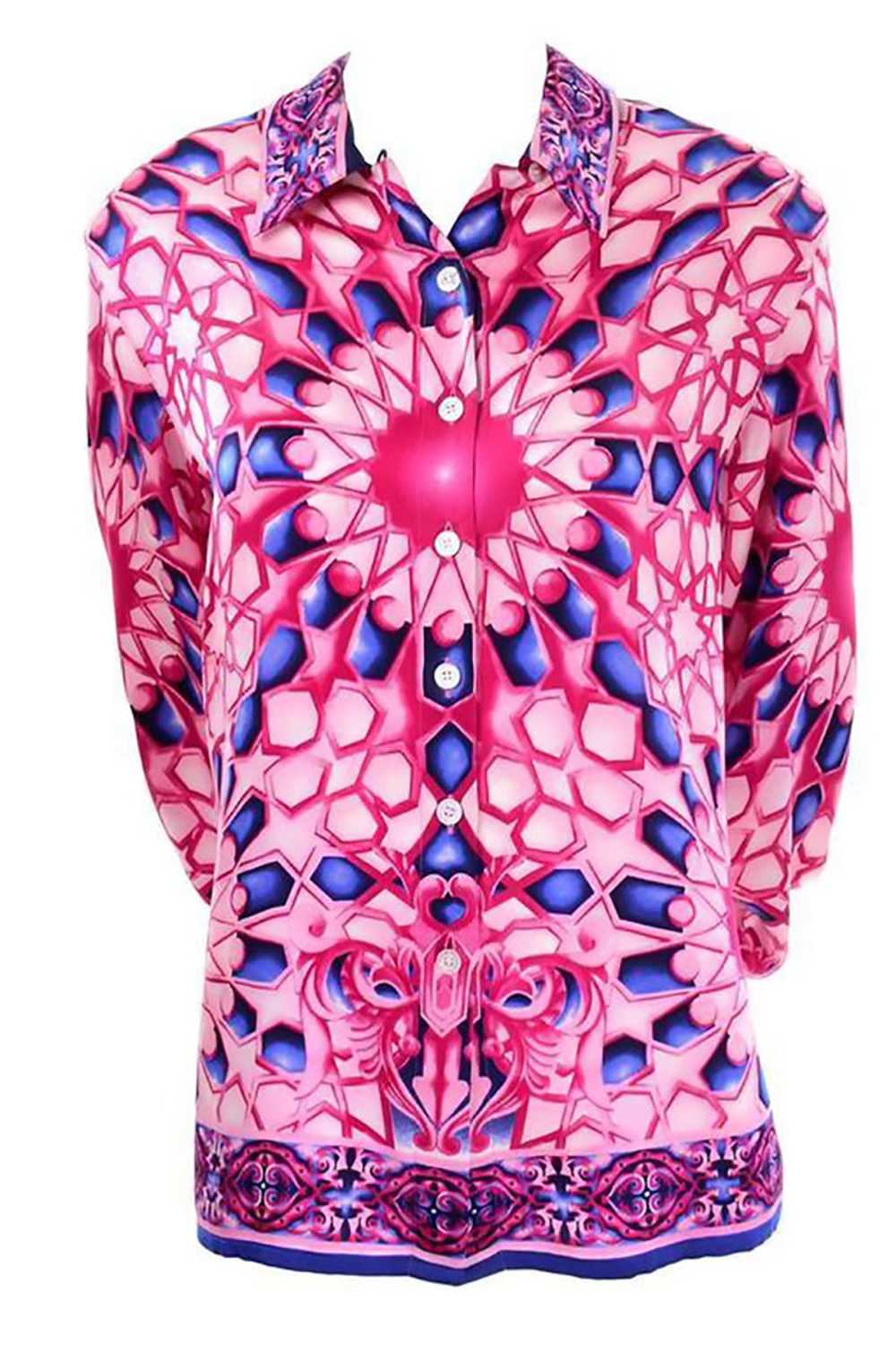 Escada Vintage Blouse in Radial Abstract Pink and… - image 2